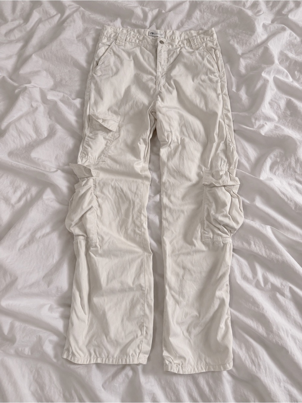 Zara White Men's Cargo Pants with Side Pockets